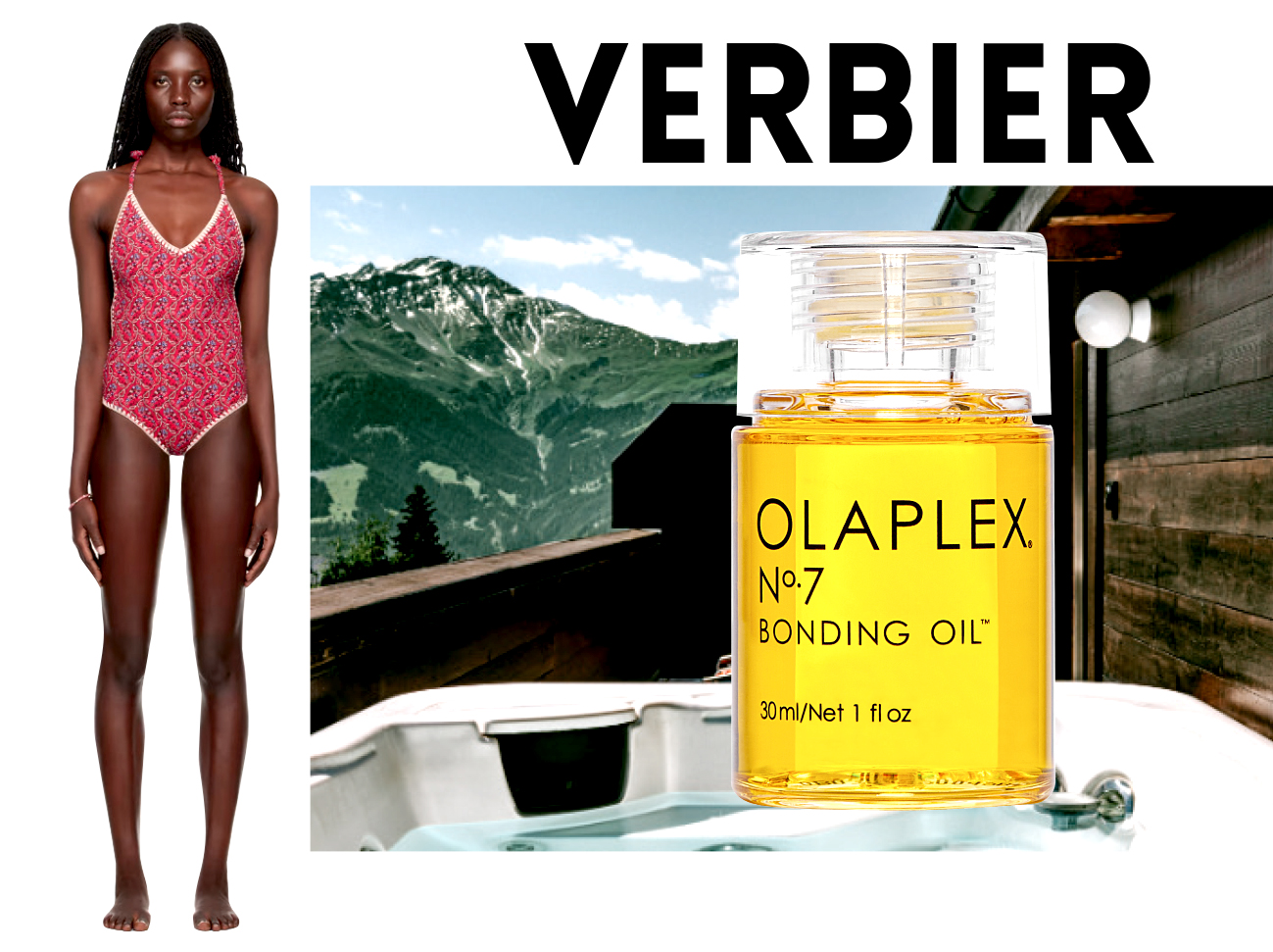 VERBIER. L'Experimental Chalet décoré par l’architecte Fabrizio Casiraghi. Soyeux. Huile réparatrice cheveux Bonding oil. Olaplex, 30 euros. Maillot 1 Pièce Isabel Marant @Ssense.com. 1NSTANT EVASION.