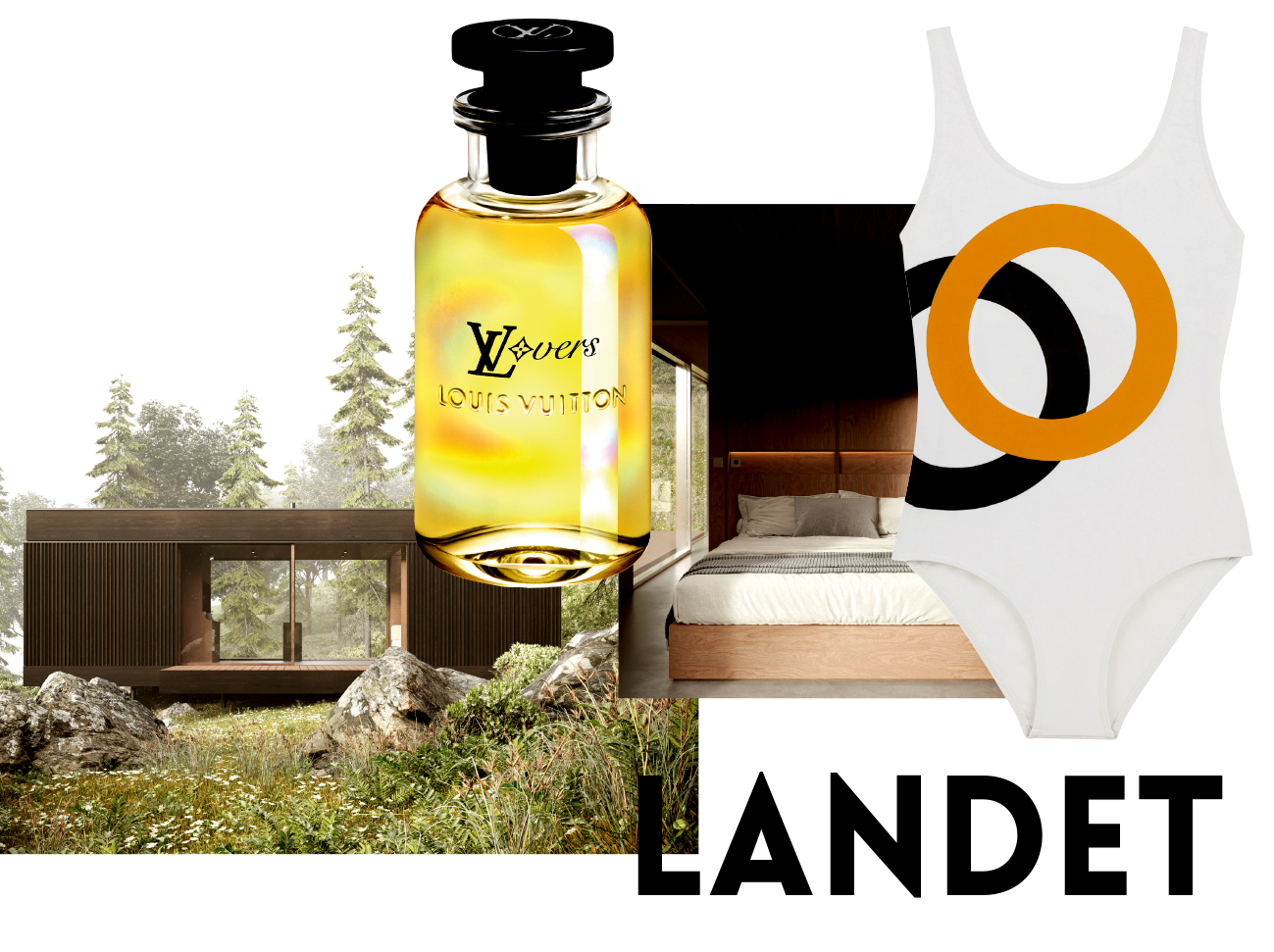 STOCKHOLM. Landet. Dans l’archipel de Stockholm, dessinées par l'architecte suédois Andreas Martin-Löf.Apaisant. Parfum LV LVERS, le premier parfum de Pharrell Williams, une combinaison de notes fraîches bergamote-gingembre avec du galbanum, et des senteurs boisées de cèdre et de santal. Louis Vuitton. Maillot 1 pièce Chlore 170 €.