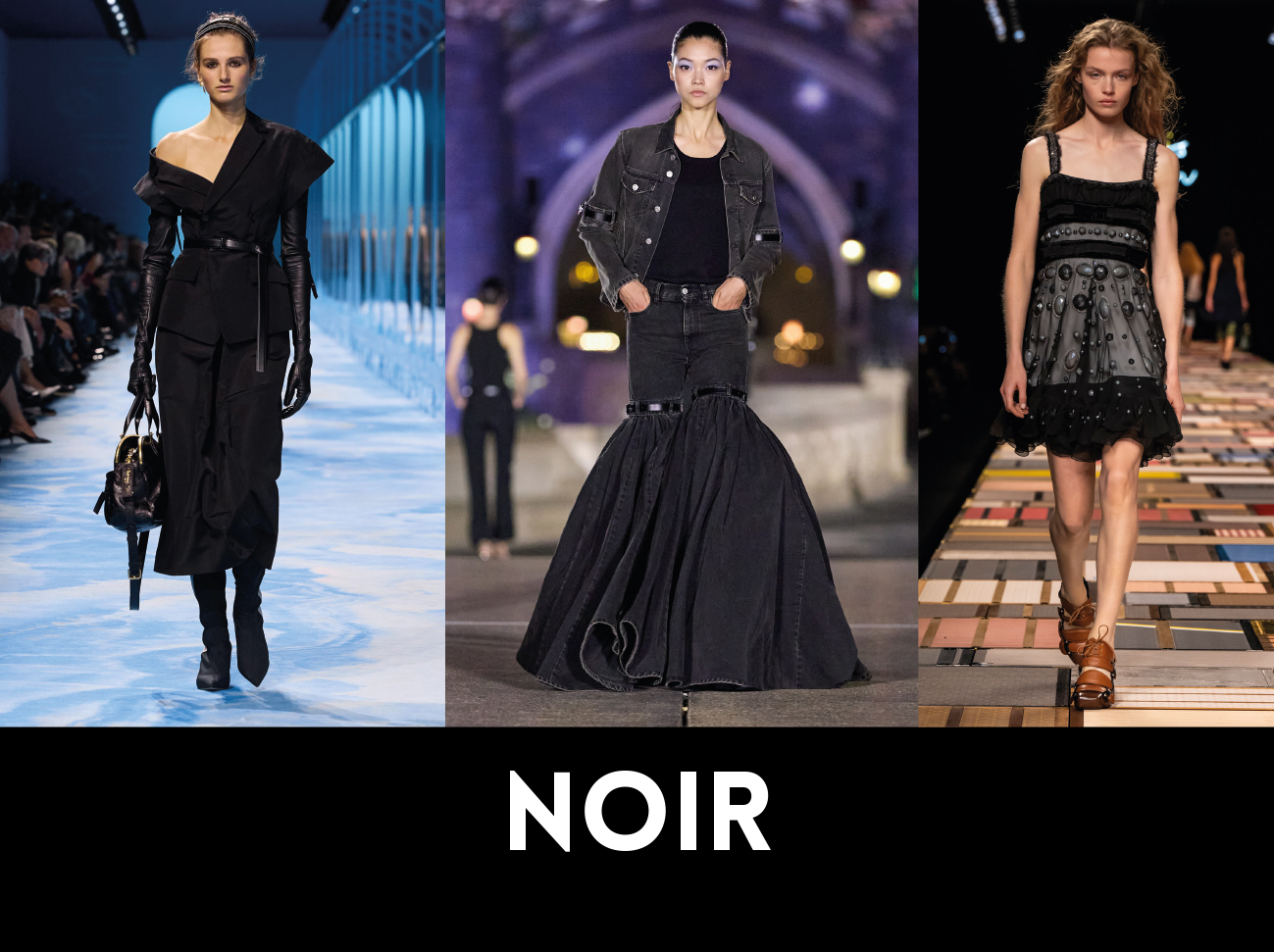 NOIR. De gauche à droite, DIOR, COPERNI, LOUIS VUITTON. 1NSTANT SHOW.