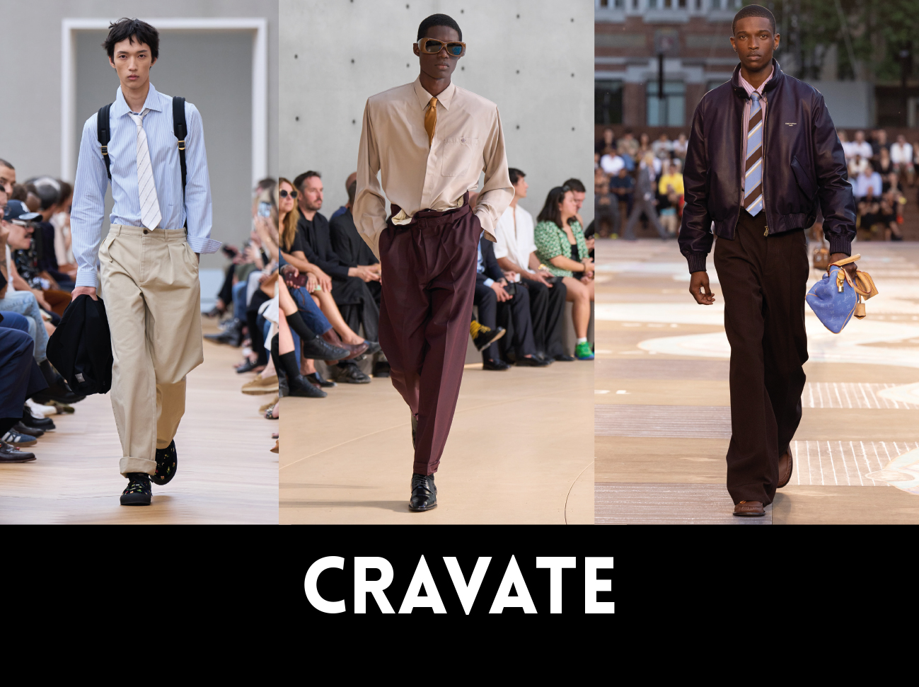 De gauche à droite, Dior SS26, Saint Laurent SS26, Louis Vuitton SS26. 1nstant Show Men SS26