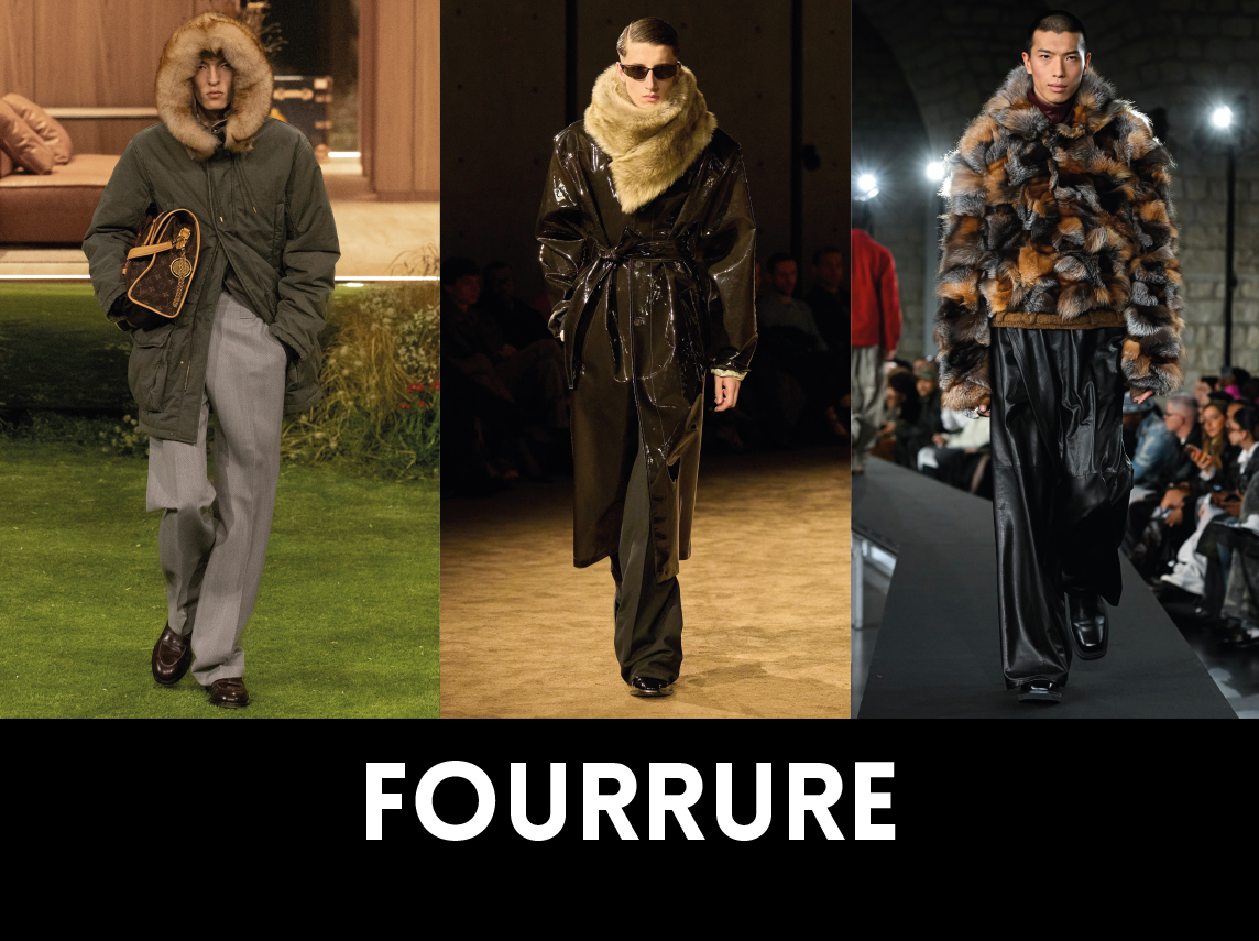De gauche à droite, LOUIS VUITTON, SAINT LAURENT, TAAK. TOP 10 DES FASHION TOC DE L’AUTOMNE-HIVER 2026-2027. 1NSTANT SHOW.