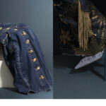 A gauche, robe denim Schiaparelli.A droite, Jeans upcyclé et escarpin Ronald van der Kemp.1NSTANT EDITORIAL