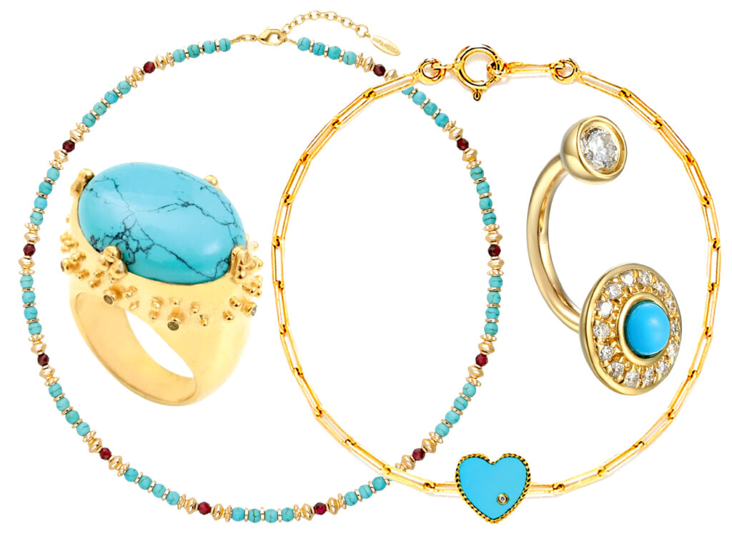Bracelet solitaire en or jaune et  coeur Turquoise. YVONNE LEON, 1150€