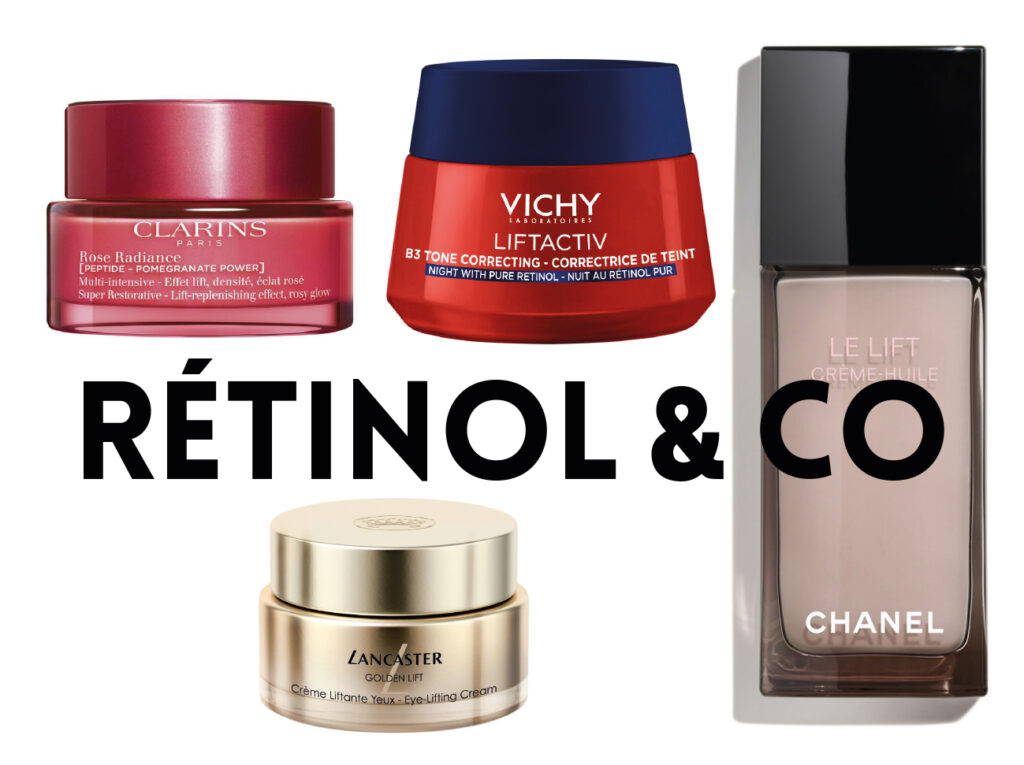 Clarins, Crème Rose Radiance. Vichy, Liftactiv B3 Crème anti-taches nuit au rétinol pur. Chanel, le Lift Crème-Huile. Lancaster, Golden Lift.