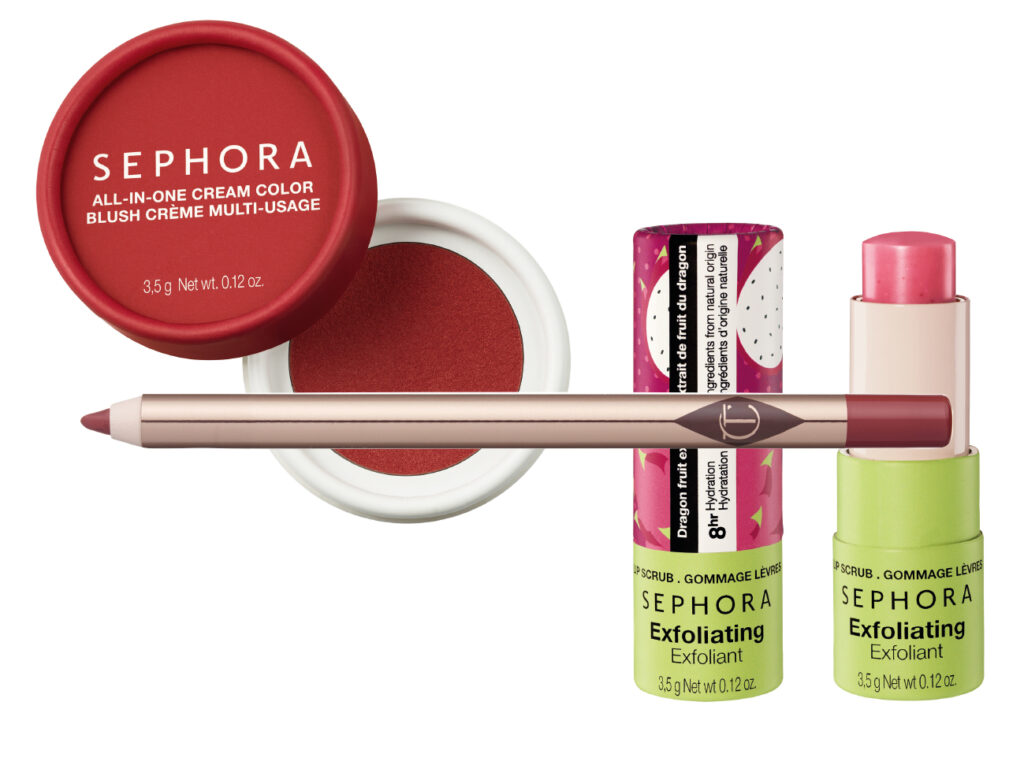 SEPHORA COLLECTION Blush Creme Multi-Usage - Bonne Mine Naturelle + Soin Anti-Teint Terne/ SEPHORA COLLECTION Gommage lèvres exfoliant - Soin des lèvres avec 8 heures d'hydratation.