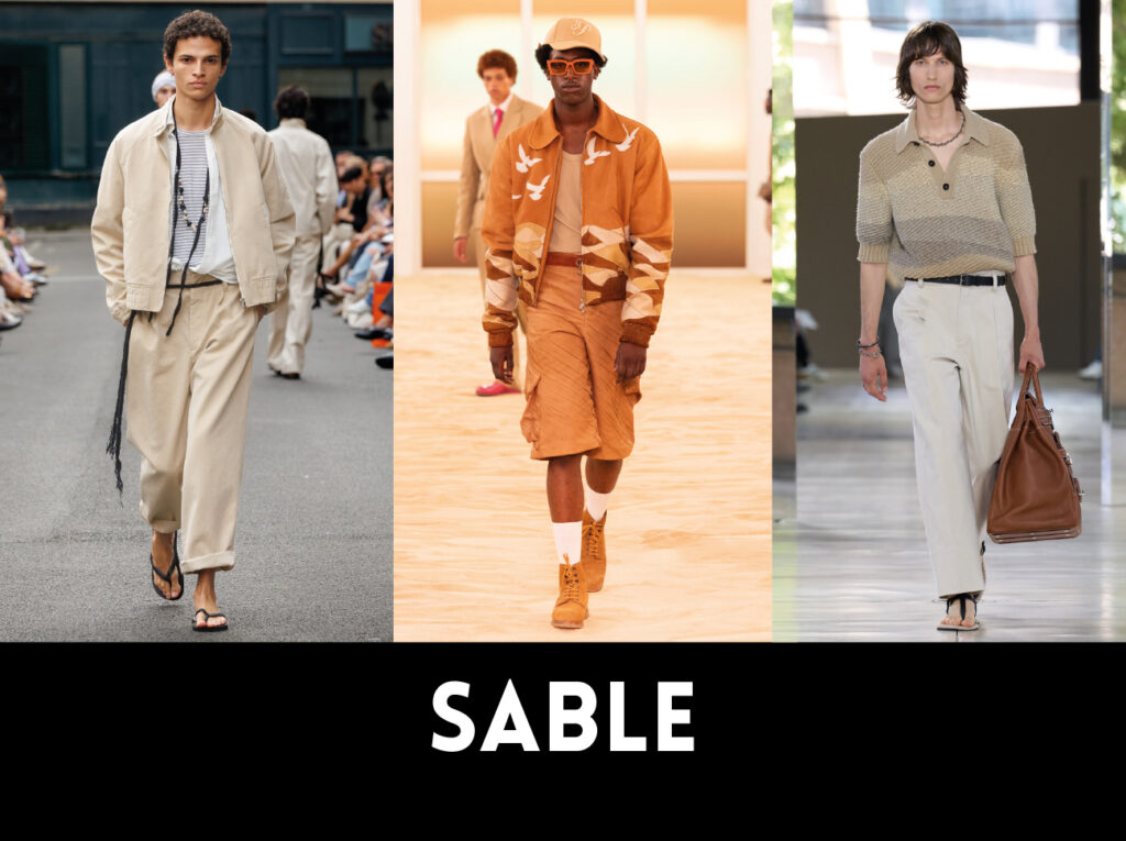 De gauche à droite, Officine Genérale SS26, 3 Paradis SS26, Hermès SS26. 1nstant Show Men SS26