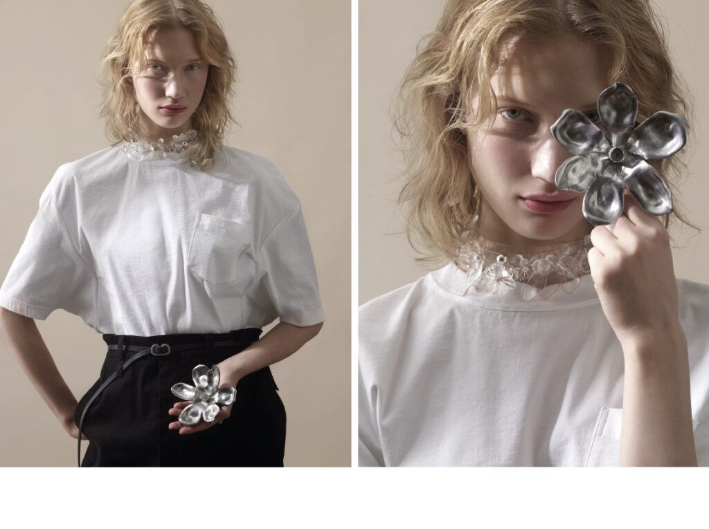 LOOK ISSEY MIYAKE, PORTE ENCENS LA FLEUR DE CARON. COLLIER LA MANSO