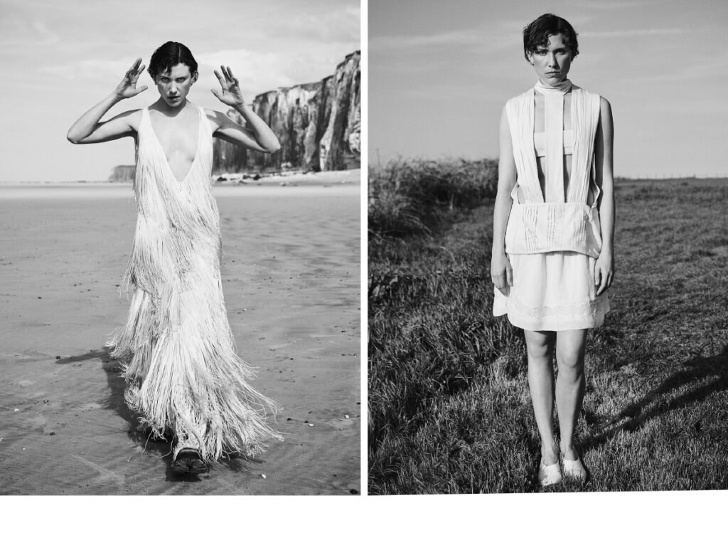 A GAUCHE, NATASCHA WIESE PORTE UNE ROBE ELIE SAAB, BOOTS CAMPER. A DROITE, TOP ALEXANDRA KHUKOVA, SHORT H&M, TALONS SPORTMAX.
