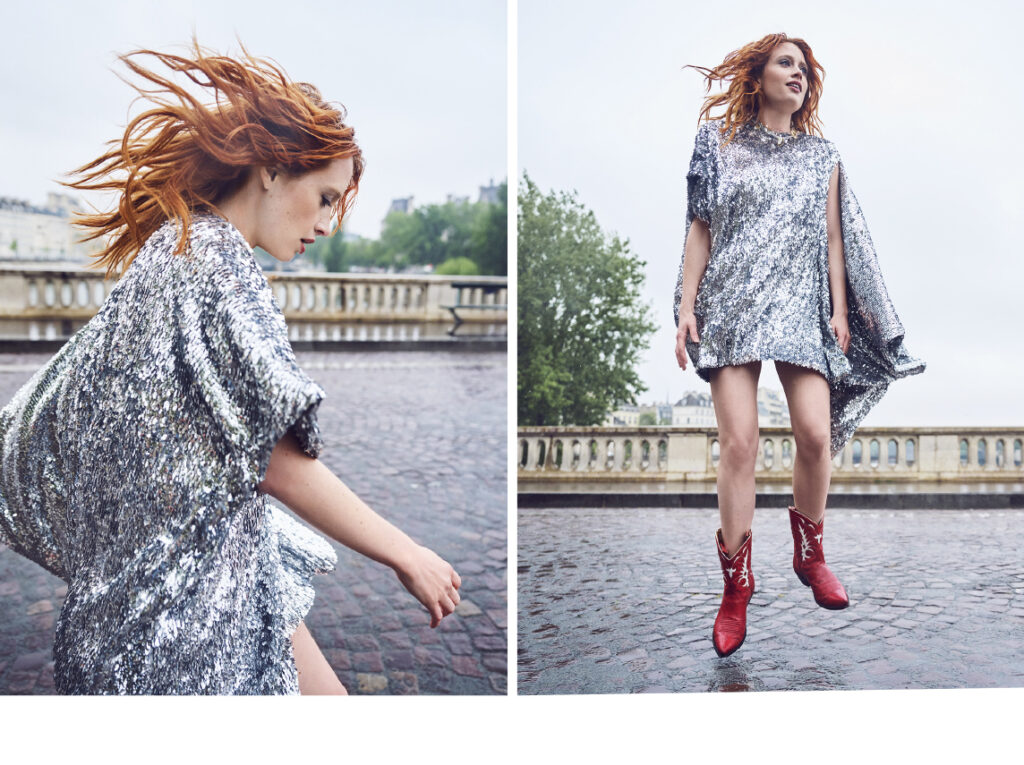 Robe Coperni, boots Perso.Claire Romain : L’instinct de liberté. Interview 1nstant.